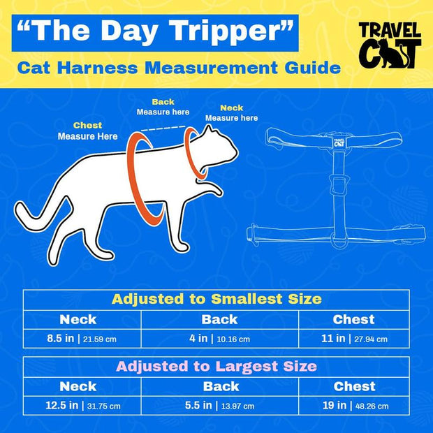 "The Day Tripper" Perfect Adjustable H-Style Cat Harness & Bungee Leash Set - Color Block