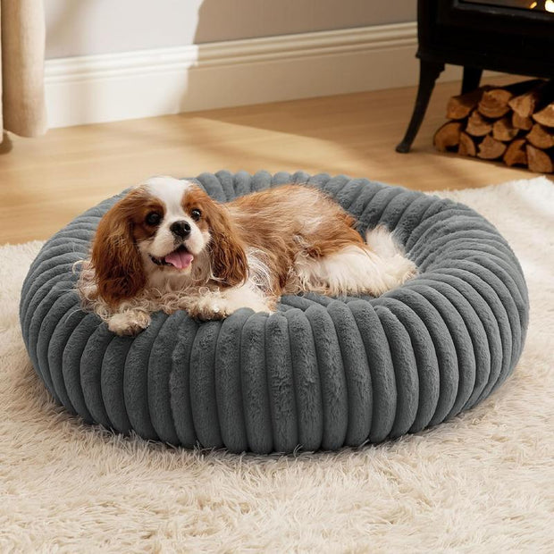 Bedsure Donut Dog Bed - Washable Faux Fur Dog Bed Medium Size Dog with Corduroy Fleece & anti Slip Bottom, round Pet Beds with Removable Cover