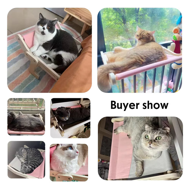 Cat Hanging Bed Window Side Cat Hammock High Quality Wood Assembly Hanging Bed Cotton Canvas Easy Washable Kitten Nest