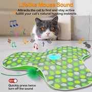 Waaiio Interactive Cat Toys Rechargeable,Moving Concealed Feathers,Real Mouse Squeaky,Touch Activated Cat Kitten Toy Exercise Toys for Indoor Bored Adult Cats