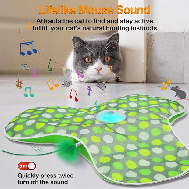 Waaiio Interactive Cat Toys Rechargeable,Moving Concealed Feathers,Real Mouse Squeaky,Touch Activated Cat Kitten Toy Exercise Toys for Indoor Bored Adult Cats