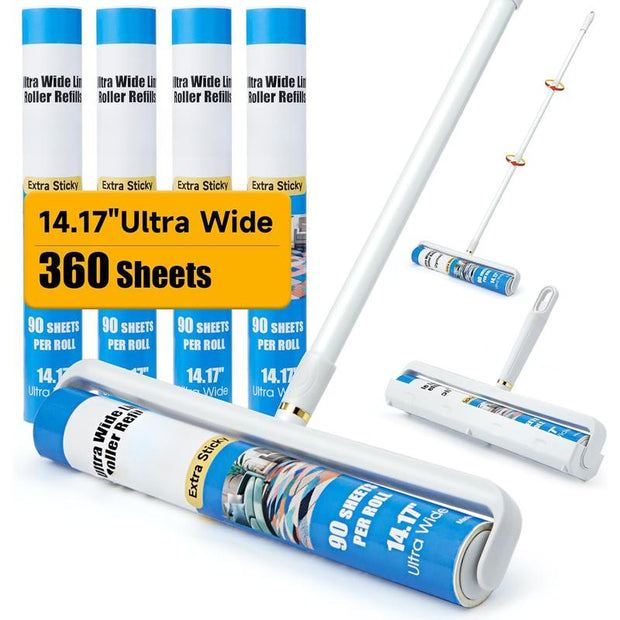 14.17" Large Lint Rollers for Pet Hair Extra Sticky, 360 Sheets Roller with Long Handle for Cleaning Carpets, Clothing, Couch, Furniture Wall Cleaner Mop Dust Remover