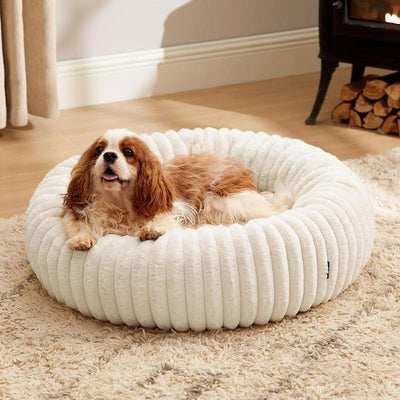 Bedsure Donut Dog Bed - Washable Faux Fur Dog Bed Medium Size Dog with Corduroy Fleece & anti Slip Bottom, round Pet Beds with Removable Cover