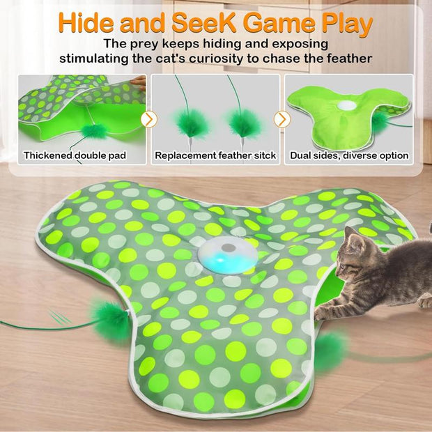 Waaiio Interactive Cat Toys Rechargeable,Moving Concealed Feathers,Real Mouse Squeaky,Touch Activated Cat Kitten Toy Exercise Toys for Indoor Bored Adult Cats