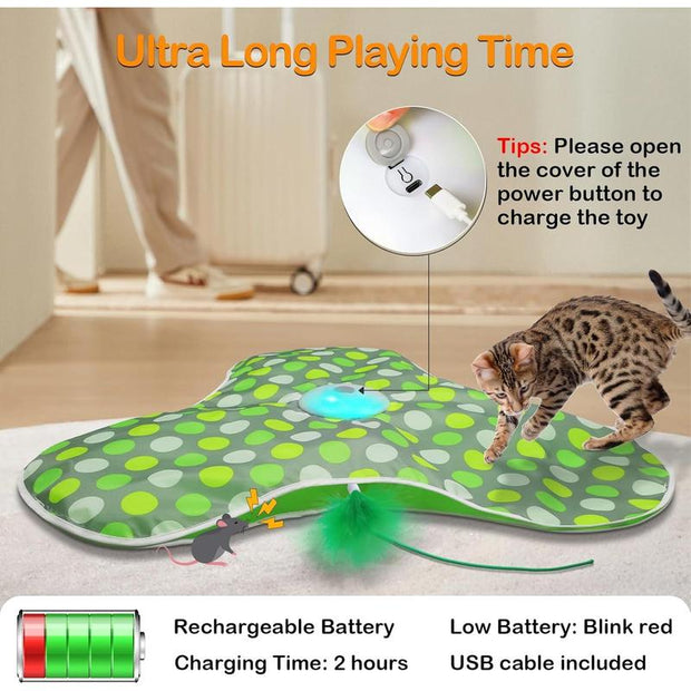 Waaiio Interactive Cat Toys Rechargeable,Moving Concealed Feathers,Real Mouse Squeaky,Touch Activated Cat Kitten Toy Exercise Toys for Indoor Bored Adult Cats