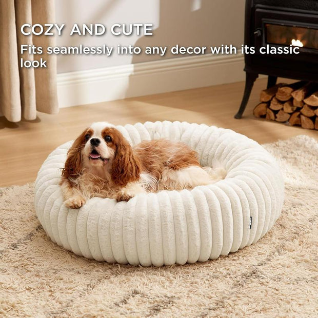 Bedsure Donut Dog Bed - Washable Faux Fur Dog Bed Medium Size Dog with Corduroy Fleece & anti Slip Bottom, round Pet Beds with Removable Cover