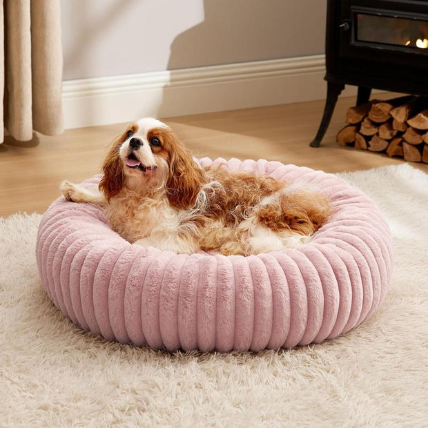 Bedsure Donut Dog Bed - Washable Faux Fur Dog Bed Medium Size Dog with Corduroy Fleece & anti Slip Bottom, round Pet Beds with Removable Cover
