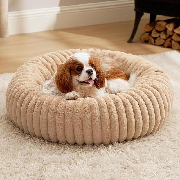 Bedsure Donut Dog Bed - Washable Faux Fur Dog Bed Medium Size Dog with Corduroy Fleece & anti Slip Bottom, round Pet Beds with Removable Cover