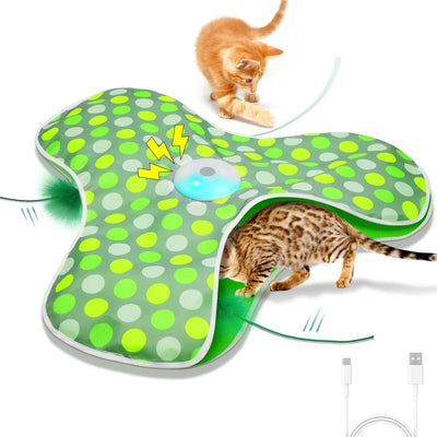 Waaiio Interactive Cat Toys Rechargeable,Moving Concealed Feathers,Real Mouse Squeaky,Touch Activated Cat Kitten Toy Exercise Toys for Indoor Bored Adult Cats
